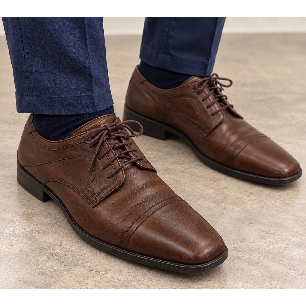 Johnston & Murphy Mens Brown Leather Cap Toe Dress Shoes 10M